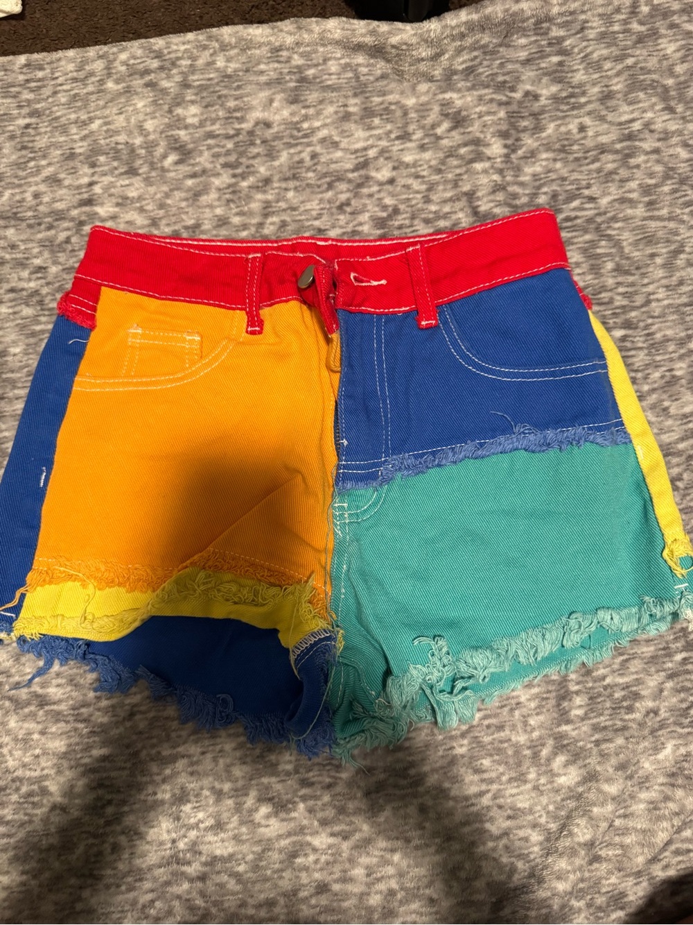 Multicolor Patchwork Frayed Hem Women's Shorts